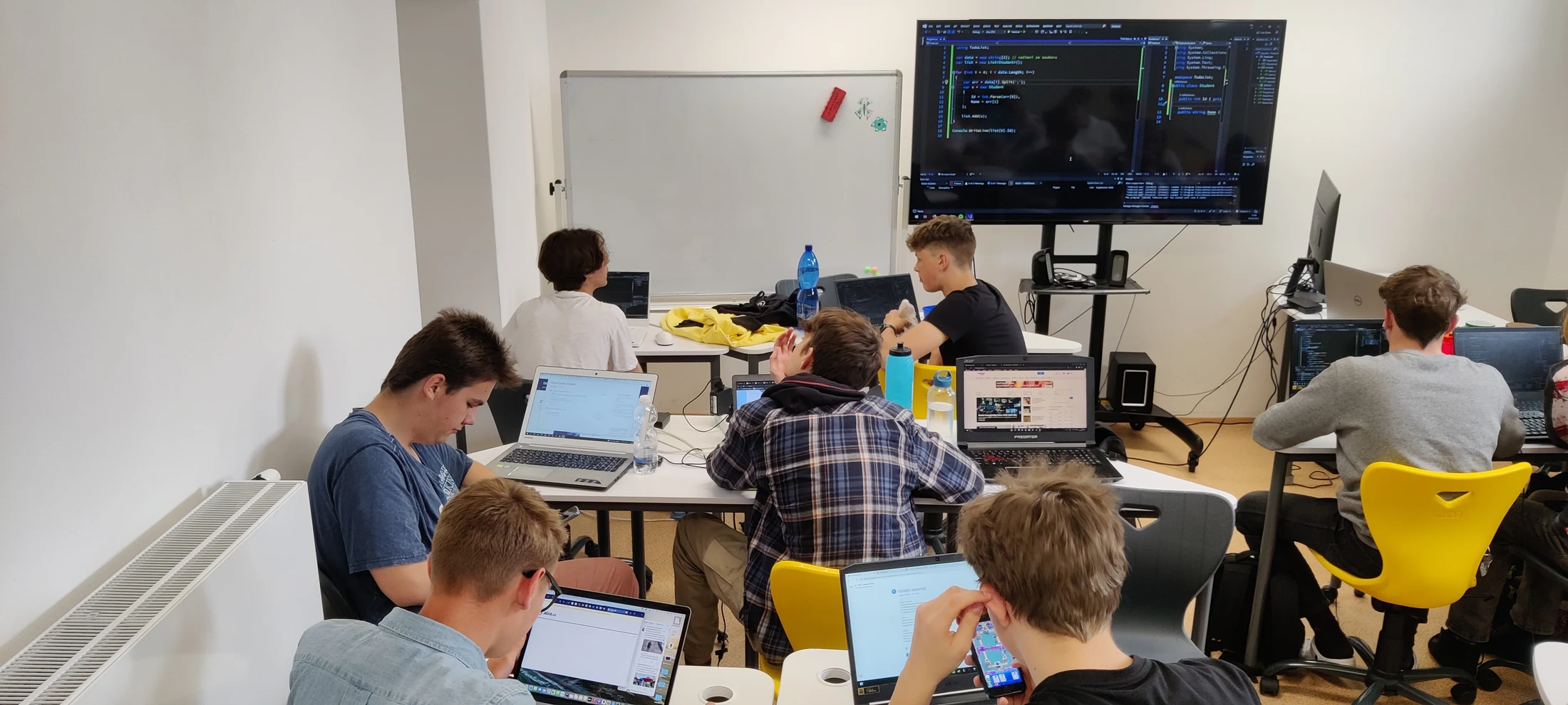Students programming and working with data