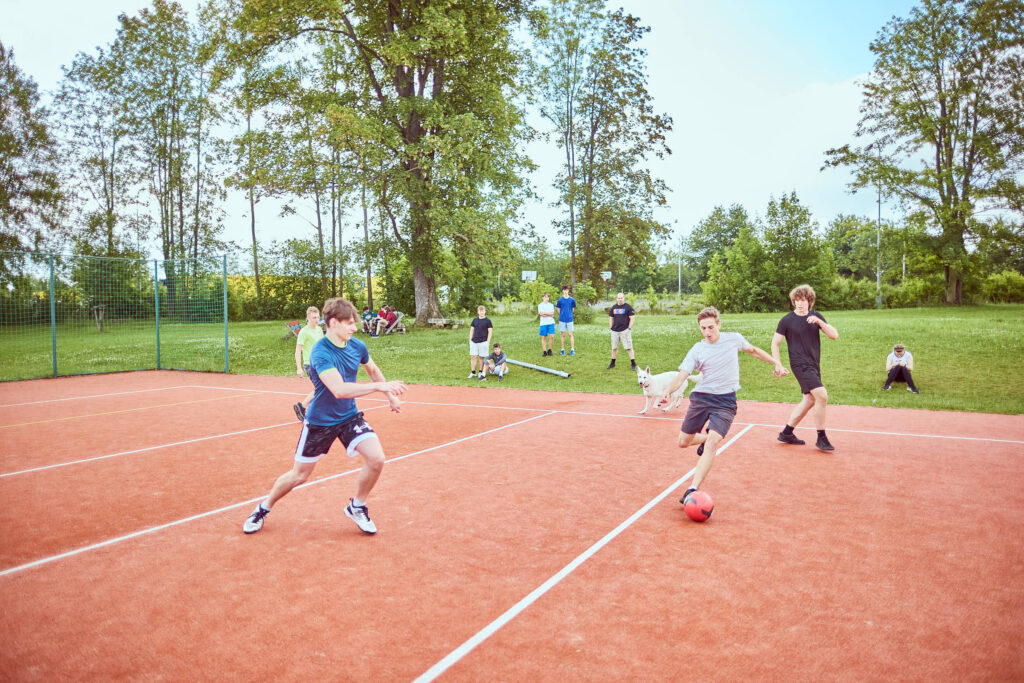 Football on the school sports court